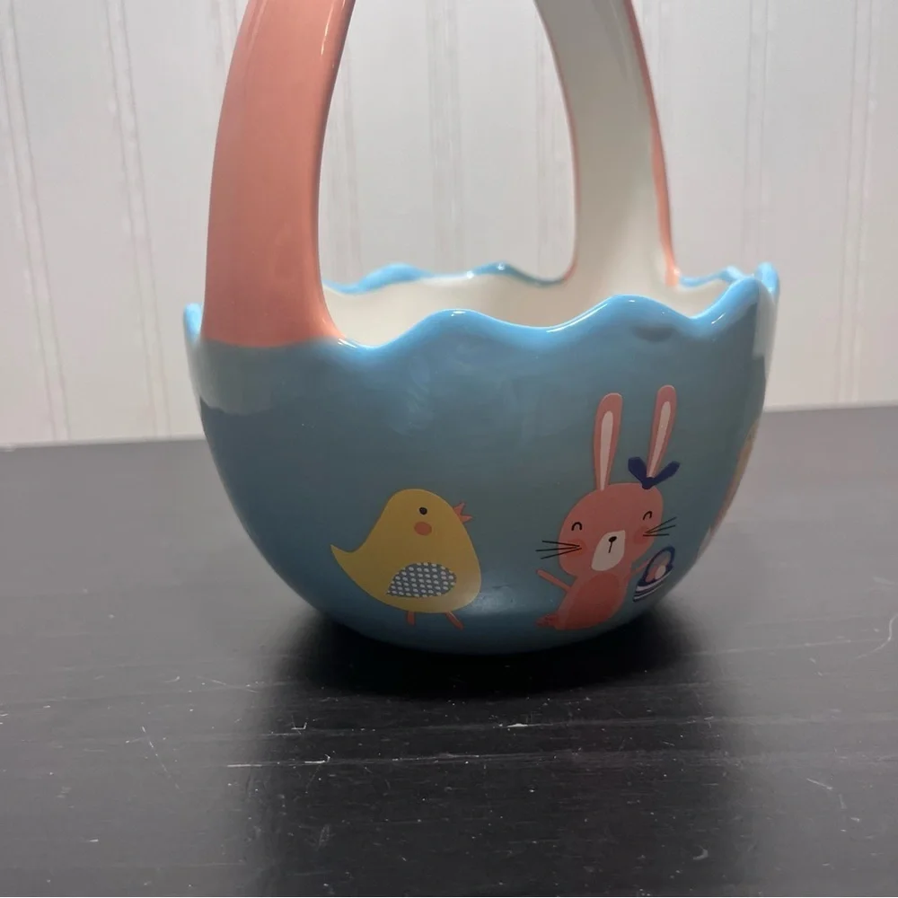Blue and Pink Easter Bunny Basket - Seasonal Holiday Decor
